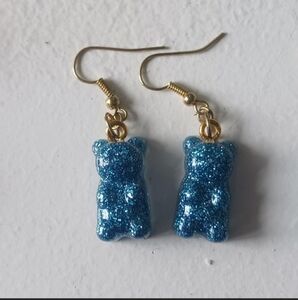 Blue glittery gummy bear earrings